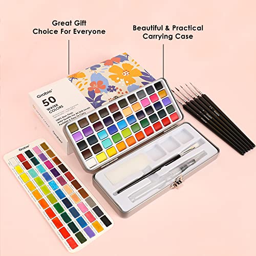 Grabie 50 Colors Watercolor Paint Set, Detail Paint Brush Included, Watercolor Paints, Painting Sets, Art Supplies for Pai...