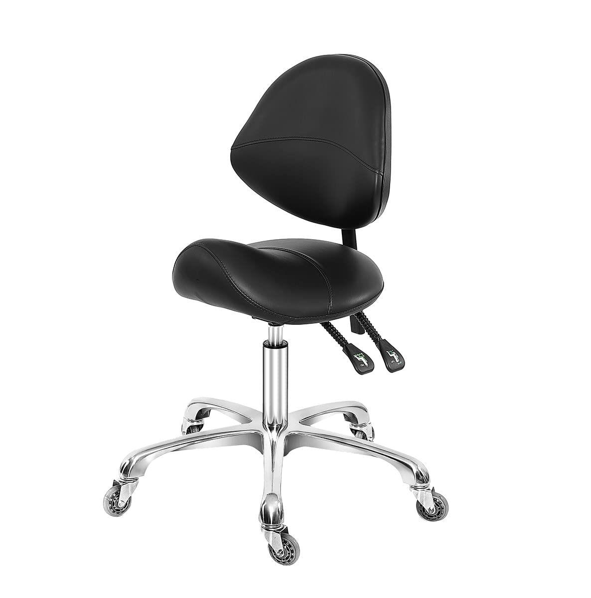 Saddle Stool Dental Hygienist Chair with Back Support, Rolling Esthetician Saddle Stool for Lash Salon Tattoo Shop Spa Dentist Clinic, Black, Adjustable Height 20-28 Inches, 100% Molded Foam Seat
