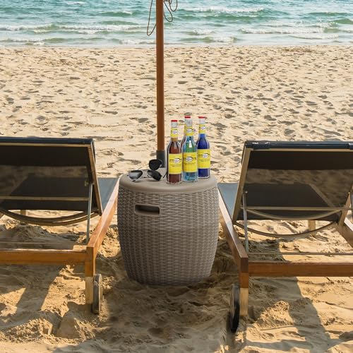 ROJIK Resin Ice Bucket with 36L Capacity, Rattan Design & Drain Plug – UV-Protected, Weatherproof Outdoor Cooler for Parti...