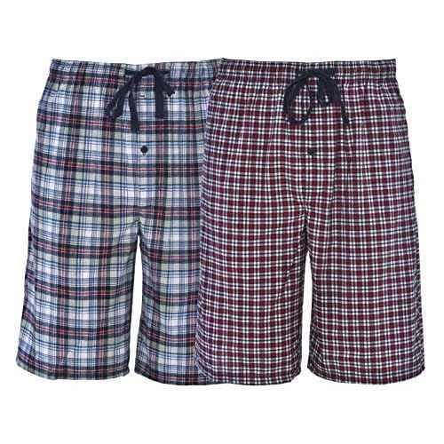 Hanes Mens 2-Pack Woven Stretch Pajama Short, Red Plaid Navy, X-Large