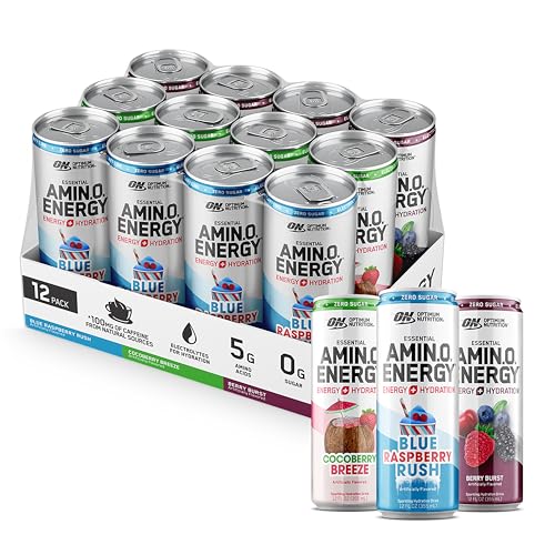 Optimum Nutrition Amino Energy Sparkling Hydration Drink, Electrolytes, Caffeine, Amino Acids, BCAAs, Sugar Free, 12 Fl O...