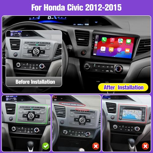 Car Stereo Radio for Honda Civic 2012 2013 2014 2015, Wireless Carplay Android Auto, 9 inch IPS Screen for Civic, GPS Navi...