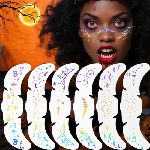 8 Pcs Halloween Face Glitter Freckles,Temporary Freckles Face Tattoos Stickers,Waterproof Holographic Sparkle Fake Freckle...
