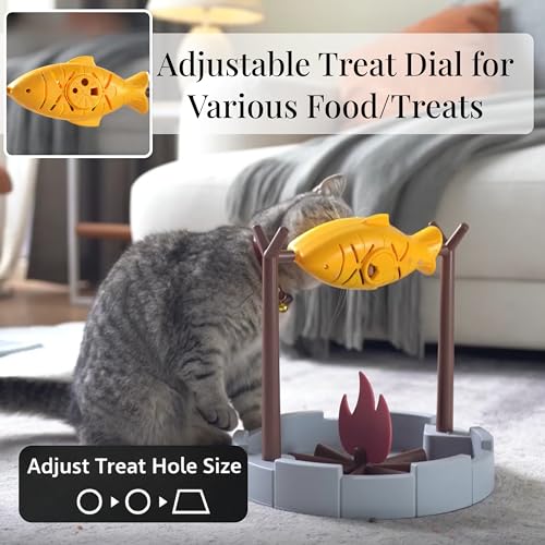 PetPals 11" High Cats Treat-Dispensing Slow Feeder,Pets Dry Food Dispenser,Cats Slow Feeding Snack Bowl, Grilled Fish Spin...