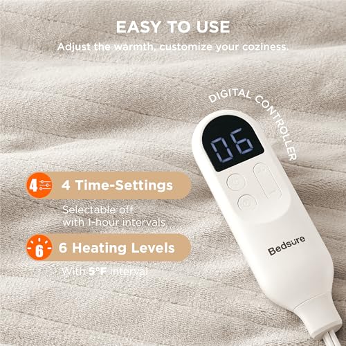 Bedsure Heated Blanket Throw Blanket - Fast Heating Electric Blanket, Soft Flannel Heated Throw with 4 Time Settings, 6 He...