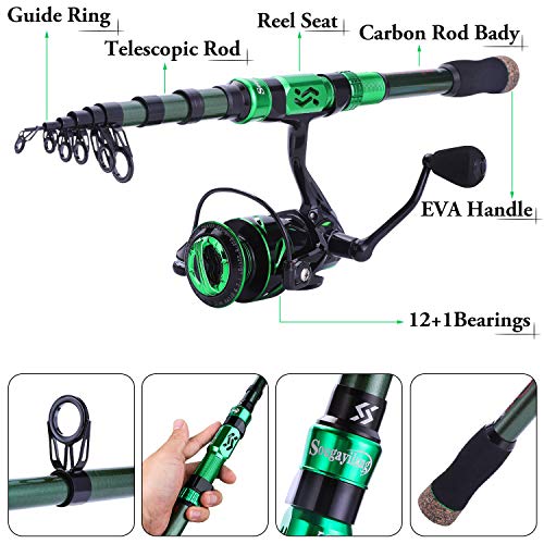 Sougayilang Fishing Rod Reel Combinations, 24 Ton Carbon Fiber, Portable Telescopic Fishing Rod Spinning Reels for Travel ...