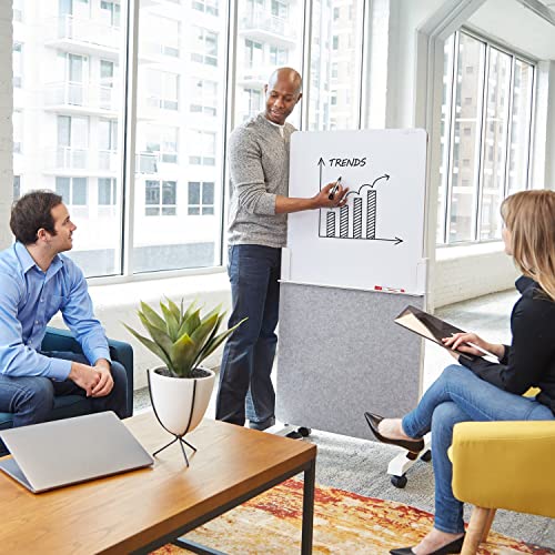 Quartet Whiteboard Easel, Glass Dry Erase Board, Rolling Easel Stand On Wheels, Double-Sided Privacy Screen with Adjustabl...