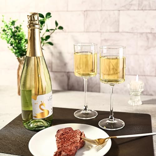 UMEIED 10 Oz Square Champagne Flute Glasses Set of 12, Long Stem Wine Glass for White & Red Wine, Gifts for Wedding Annive...