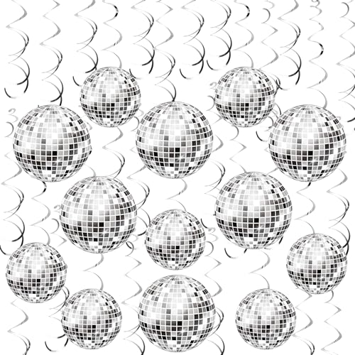 54 Pieces Disco Party Decorations Disco Ball Hanging Swirls 70s Party Hanging Swirls Ceiling Decor for Disco Fever Party 7...