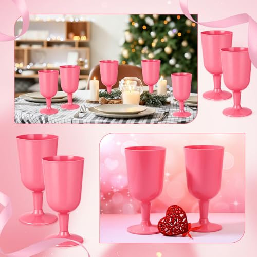 Jingmore 96 Pcs Valentine's Day Plastic Wine Glasses with Stem 7 oz Plastic Goblets for Party Disposable Wine Cup Champagn...