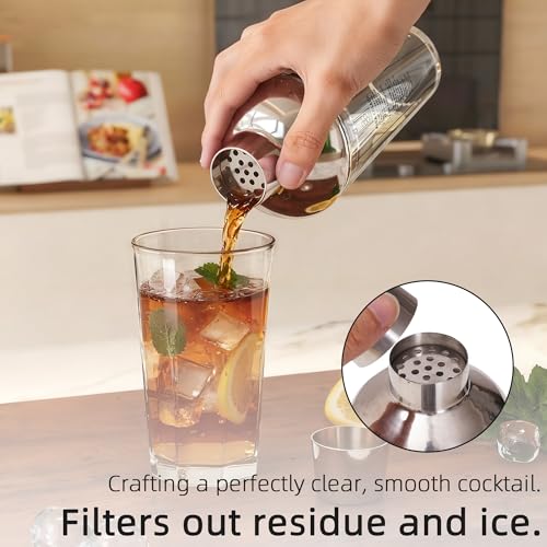 EffiQ-Rate Glass Cocktail Shaker, with Recipes and Measurements 20oz, Built-in Strainer and Leakproof Seal, Clear Bar Tool...
