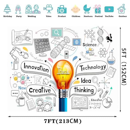 EMDSPR 7x5ft Light Bulb Ideas Backdrop Lightbulb Creative Innovation Think Photography Background Birthday Party Supplies ...