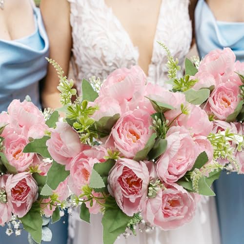 Nagobi Pink Peonies Artificial Flowers, 12 Bundles Fake Peonies Silk Flowers Faux Peonies Flowers Realistic Bouquet for We...