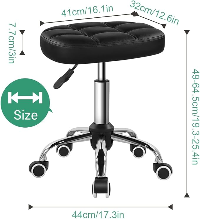 FURWOO Oval Rolling Stool Height Adjustable Massage Chair with Wheels for Spa Salon Black