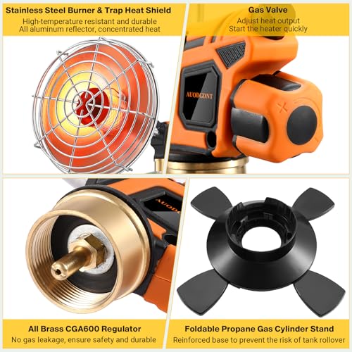 Portable Propane Heater for Camping,Small Outdoor Patio Garage Heater,Self-Ignition,with Foldable Gas Cylinder Holder for ...
