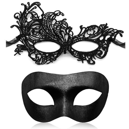Aqearl Couple Masquerade Mask for Women Men Shiny Venetian Mask Halloween Mask for Party Prom Ball Costume Lace Masks