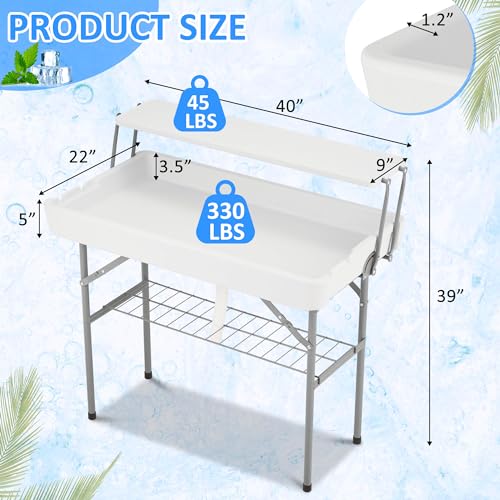 Dragosum Outdoor Cooler Table with Drain and Shelf, Folding Ice Cooler Table with Matching Skirt, Portable Table Coolers 4...