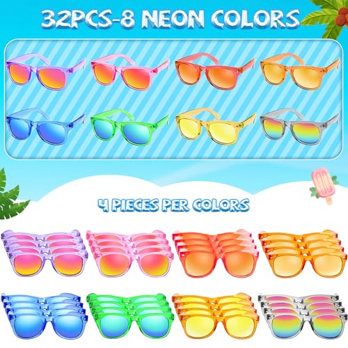 Rugort Kids Sunglasses 32 Bulk Party Favors, Toddler Boys Girls Age 3-8 Birthday Favor Summer Goodie Bags Stuffers, Neon S...