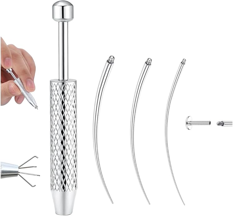 Piercing Taper Ball Grabber Tool for Changing Jewelry - 14G 16G 18G 20G Stainless Steel Flat Back Earrings Applicator Tool Threadless Insertion Pin Thread Body Piercing Kit for Ear Nose Lip