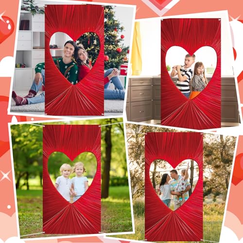 59" Large Valentine's Day Photo Booth Prop Heart-Shaped Cutout Backdrop Red Heart Selfie Frame Red Photo Background Fabric...