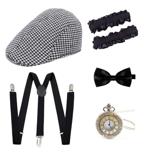 Gionforsy 1920s Accessories for Men 20s Gatsby Gangster Costume Accessories Set Newsboy Hat Set Roaring 20s Costume