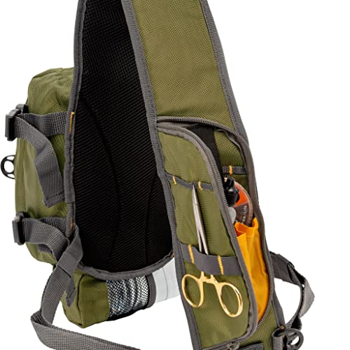 Allen Company Cedar Creek Fly Fishing Sling Pack - Fits up to 4 Tackle/Fly Boxes and Other Accessories - Gray/Lime and Olive Green