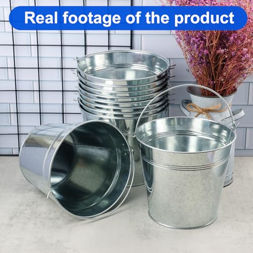 Biugaaufai 12 Pack 7 Inch Galvanized Metal Buckets with Handles, Rustic Metal Ice Buckets for Party Decor, Wedding Favors,...
