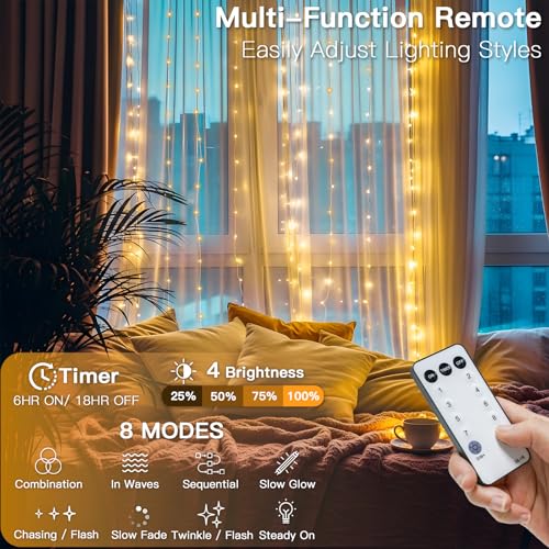 suddus Curtain Lights Upgrade Untangled Wires,200 LED Hanging Lights with Hook, Waterproof Window Lights for Christmas, Do...