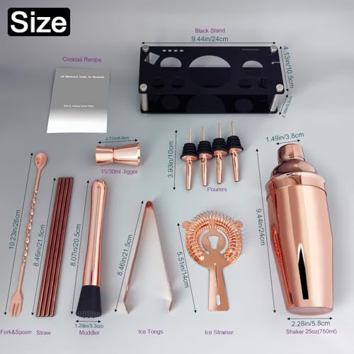 14-Piece Cocktail Shaker Set Bartender Kit with Black Stand, Bar Tool Set for Drink Mixing Bartending Kit Bar Sets Accesso...