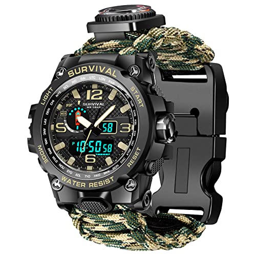 Kavie 23-in-1 Military Tactical Watch for Men, Multifunctional Outdoors Waterproof Survival Watches with Compass Whistle F...