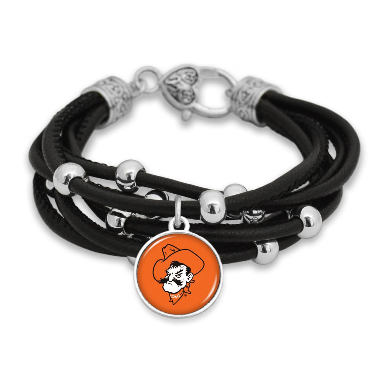 From The Heart Leather College Charm Bracelet for Women - College Game Day Jewelry for Sports Fans (Oklahoma State)
