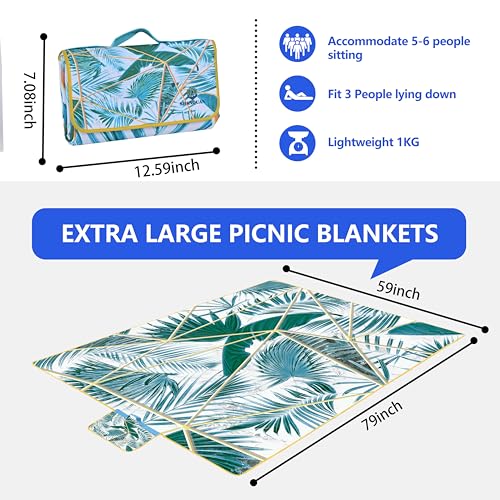 SHANQUAN Picnic Blanket, 59''x79'' Large Waterproof Sandproof Foldable Picnic Mat, Grass Lawn Park Blanket for Family Camp...