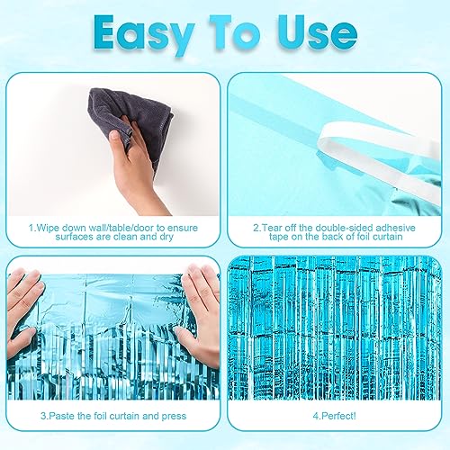 Voircoloria 3 Pack 3.3x8.2 Feet Light Blue Foil Fringe Backdrop Curtains, Tinsel Streamers Birthday Party Decorations, Fri...