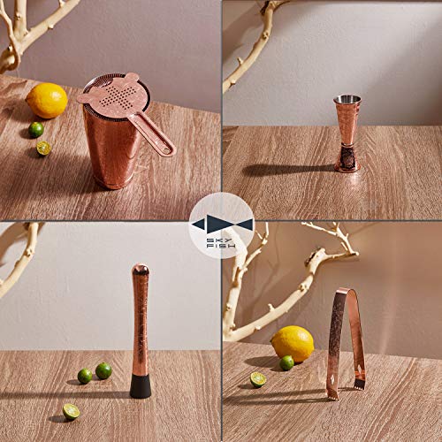 SKY FISH Bartender Kit Cocktail Shaker Set-6 Pieces Stainless Steel Copper Plated Etching Bar Tools with Boston Shaker Tin...