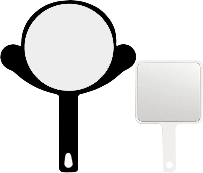 Handheld Mirror, Big + Small 2-Pcs Compact Hand Mirrors with Handle, Bathroom, Barber & Makeup, Travel, Pocket-Sized Mirror, Hanging, Hand Held (Black, 7.09" Lx 9.06" W)