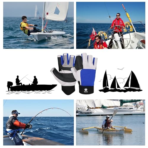 FitsT4 Sports Sailing Gloves 3/4 Finger and Grip Great for Sailing, Yachting, Paddling, Kayaking, Fishing, Dinghying Water...