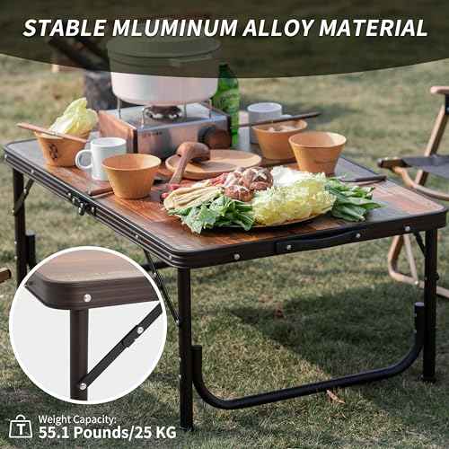 Naturehike Folding Camping Table, Portable Tables with Adjustable Legs, 35.4×23.6×14.6 Inch Foldable Camp Pinic Tables with Carry Bag for Outdoor Camping, BBQ, Travel - Large Retro