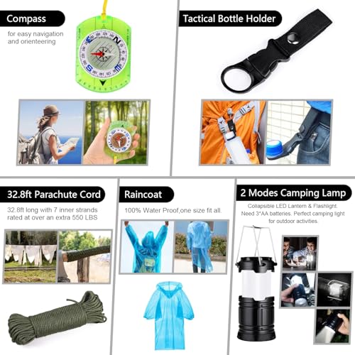 Emergency Survival Kit, 151 Pcs Survival Gear First Aid Kit, Outdoor Trauma Bag with Tactical Flashlight Knife Pliers Pen ...