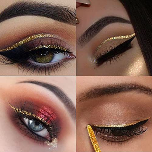 Rosarden Glitter Eyeliner Liquid, Gold Shimmer Eyeliner, Long-lasting Waterproof Quick-Drying Metallic Shimmer Glitter Lin...