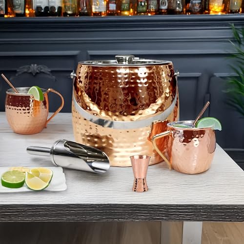 BREKX 3QT Insulated Ice Bucket for Parties with Lid and Scoop- Sweat-Free One Bottle Wine Chiller/Champagne Bucket or Ice ...