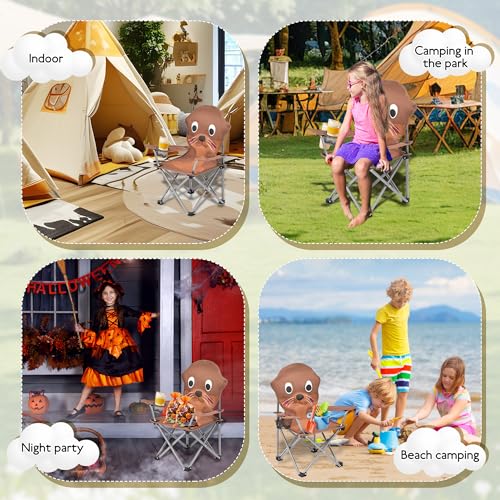 XMT Kids Folding Chair with Cup Holder - Portable Lightweight Outdoor & Indoor Chair for Children Ages 3-9, Anti-Slip Bas...