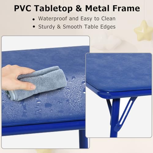 FurnitureR Kids 5-Piece Folding Table & Chair Set, Colorful Activity Table for Holiday Crafts, Playtime, Learning & Family...
