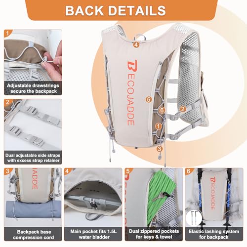BECOJADDE Running Vest Hydration Backpack for Men Women, 5L Lightweight Running Backpack Hydration Pack for Marathon, Trai...