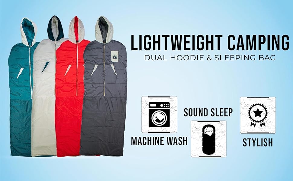 Thermotuff Wearable Sleeping Bag with Dual Hoodie, Long Sleeves, Pockets & Adjustable Drawstring - Ideal for Camping, Cold...