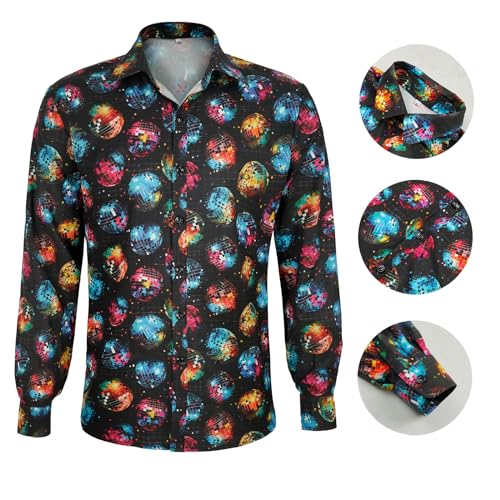 BONGZUO 70s Outfits for Men 6 Pcs Disco Outfit Retro Costume with Bell Bottom Pants