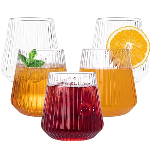 N9R 24 Count Plastic Wine Glasses Disposable 12oz - Elegant Origami Ripple Design, Shatterproof & Disposable for Whiskey, ...