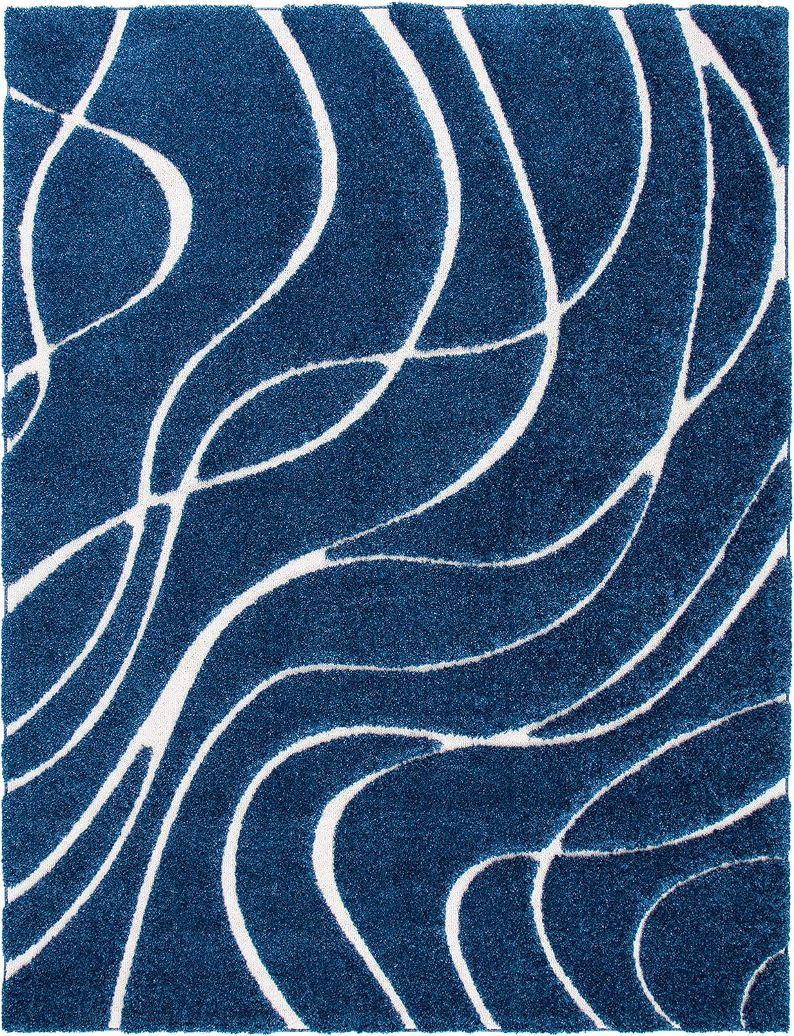 Florida Shag Collection Area Rug - 6' X 9', Navy & Ivory, Non-Shedding & Easy Care, 1.2-Inch Thick Ideal for High Traffic Areas in Living Room, Bedroom (SG471-6512)