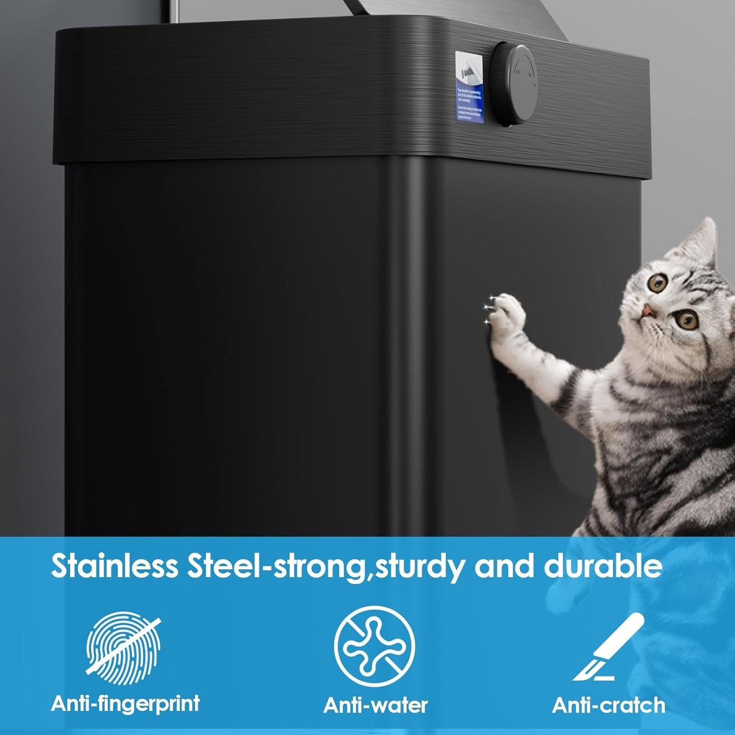 16 Gallon Motion Sensor Trash Can,Touchless Automatic Garbage Can,Brushed Stainless Steel Smart Bin,With Bag Holder,Soft Close Lid,For Kitchen,Office,Rv,Bedroom,Living Room (Black, 60L)