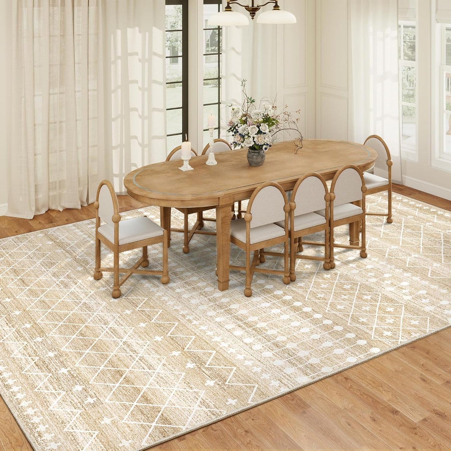 8X10 Area Rug for Living Room Moroccan Washable Rugs Non Slip Indoor Floor Carpet Foldable Large Soft Area Rug for Dining Room Bedroom with Low Pile(Beige,8'X10')