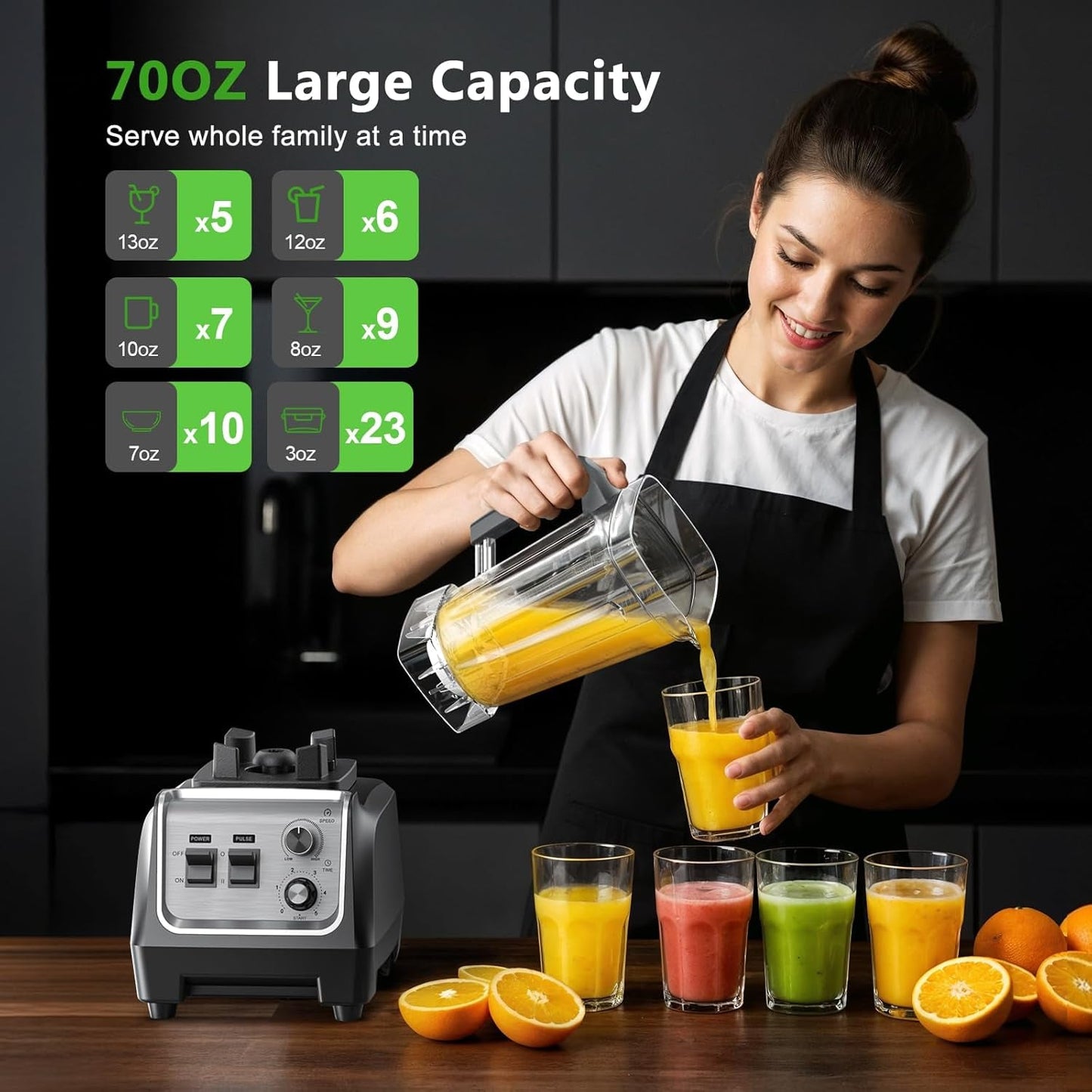 1800W Blender for Smoothies with 70Oz Pitcher & 20Oz Grinder 28000 PRM High-Speed Countertop Blenders for Kitchen 10-Speed & 1-5 Min Timer for Ice Crushing Frozen Fruits Nut Butter Puree
